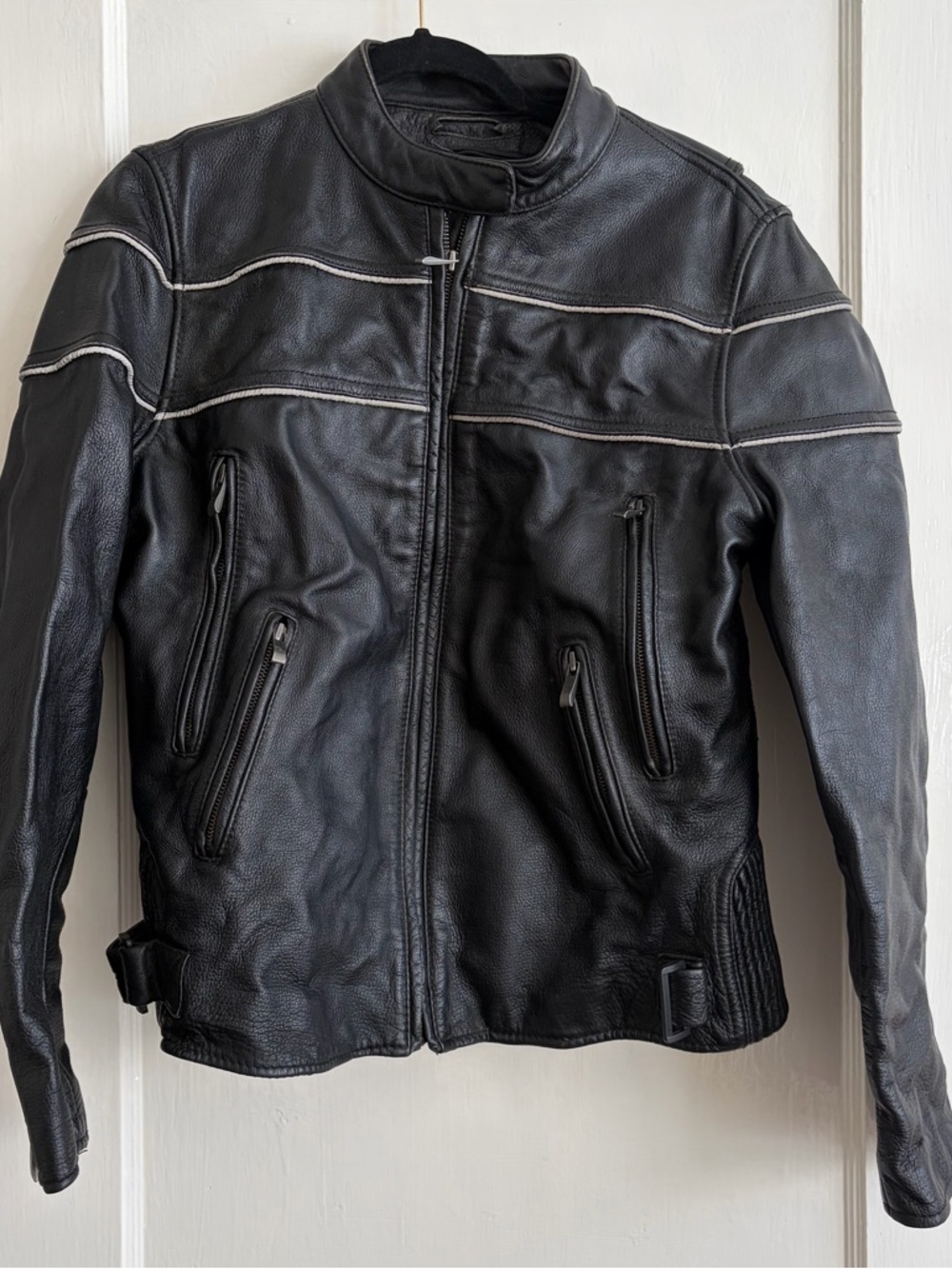 Men's Black Leather Jacket - Classic Zip Front